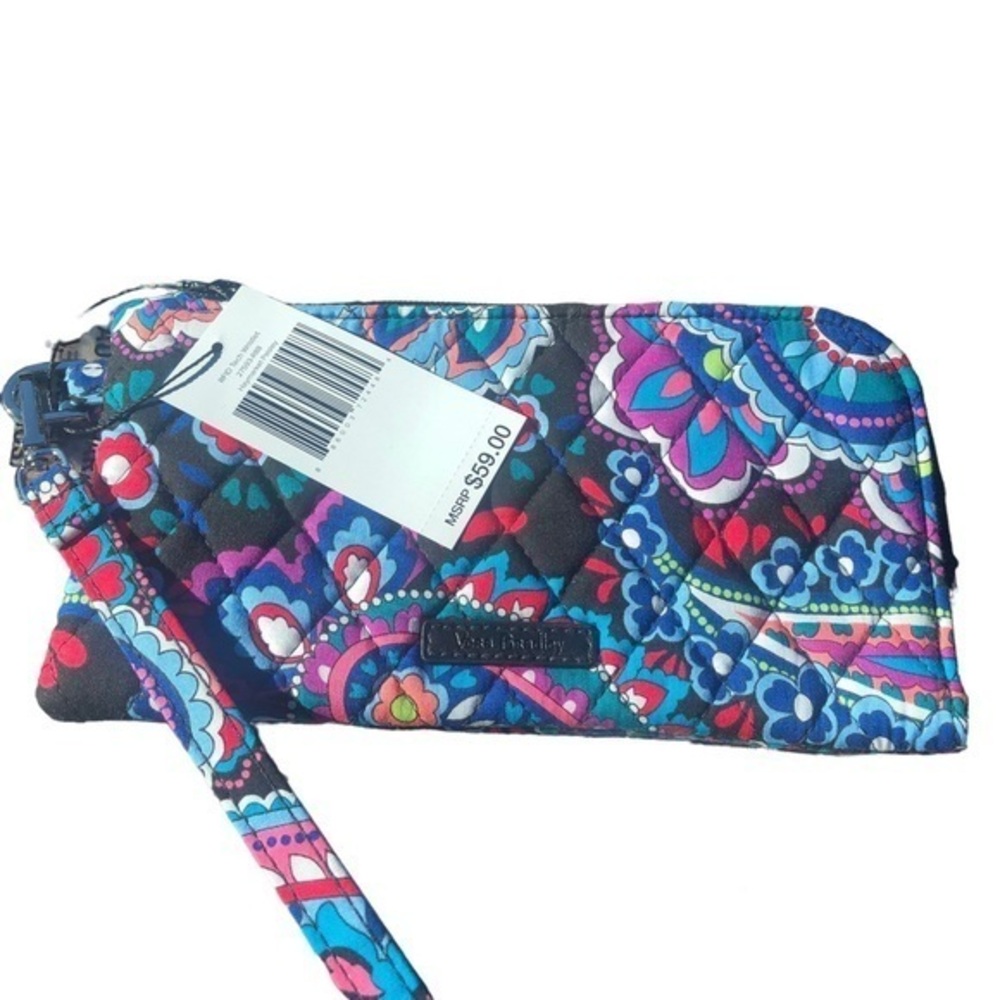 VERA BRADLEY RFID TECH HAYMARKET WRISTLET BLACK PAISLEY PRINT MINI POUCH